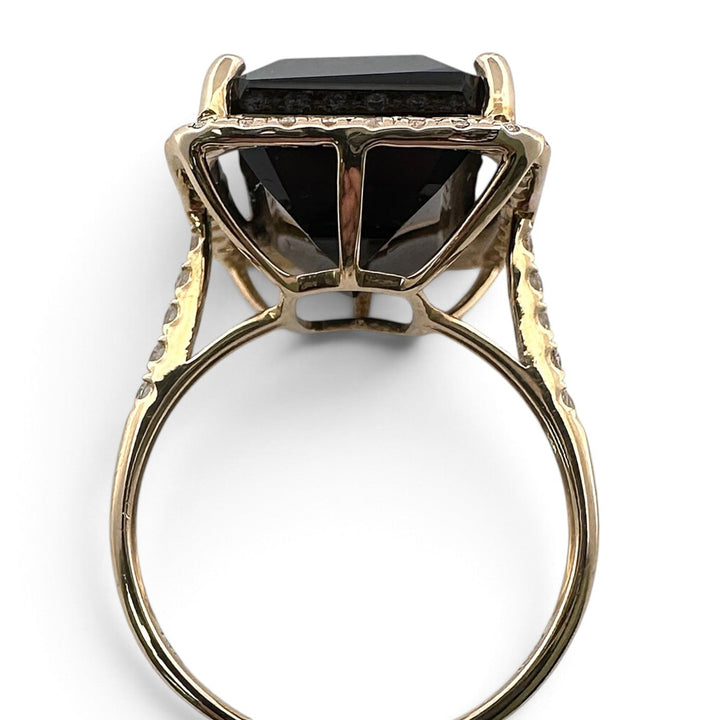 Emerald Cut Black Onyx with Natural Diamond Halo Cocktail Ring in 14k Yellow Gold by Effy