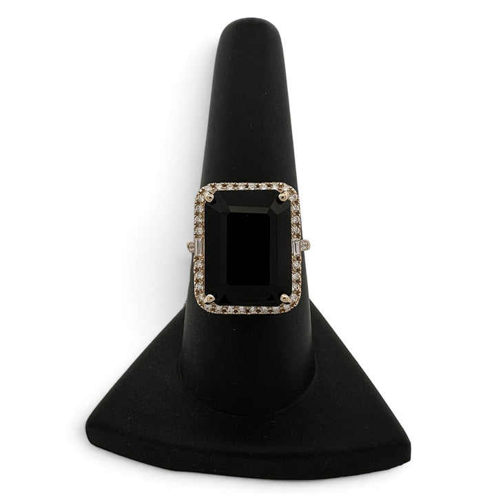 Emerald Cut Black Onyx with Natural Diamond Halo Cocktail Ring in 14k Yellow Gold by Effy