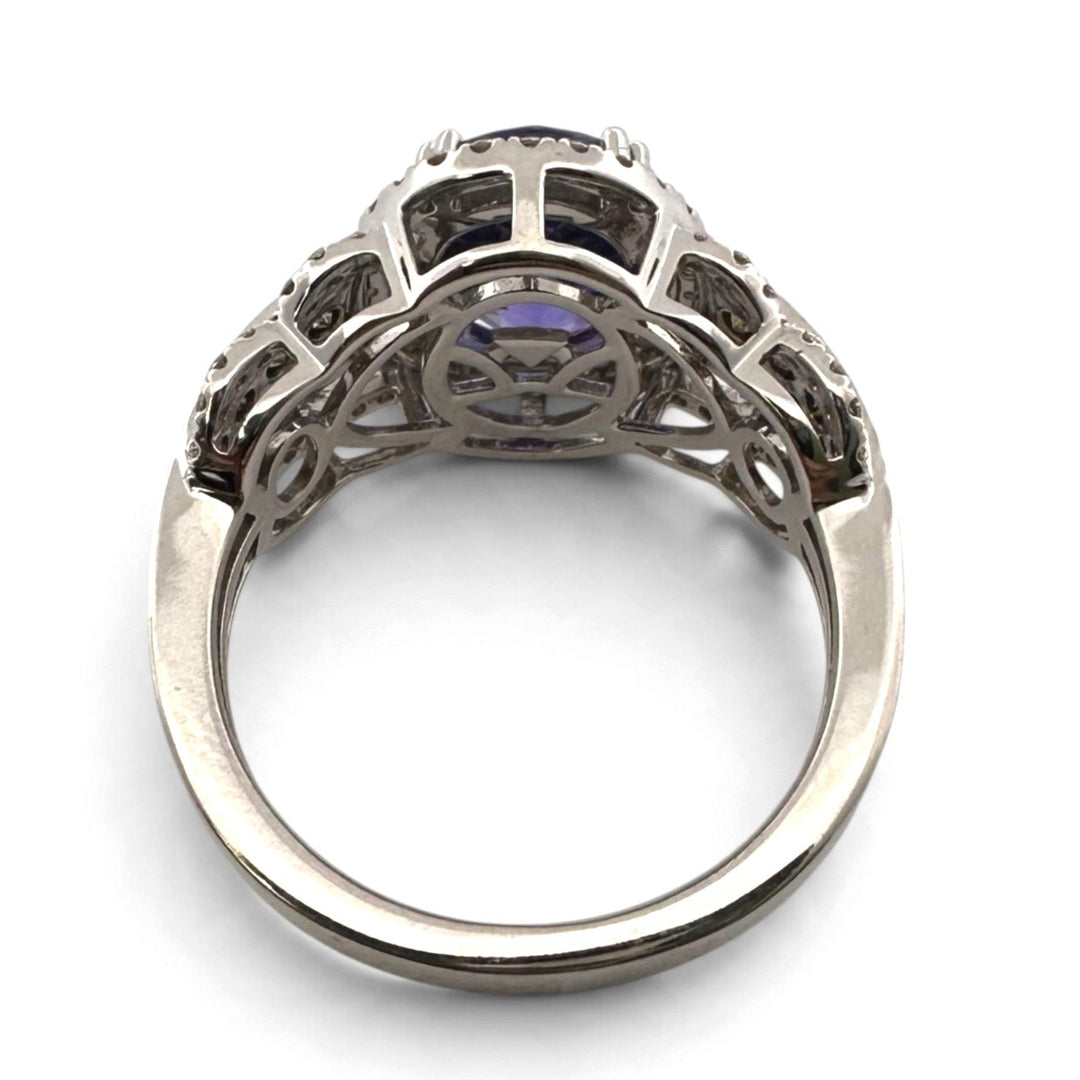 Blueberry Oval Tanzanite with Nude & Chocolate Diamond Halo Cocktail Ring in 14k White Gold by Le Vian