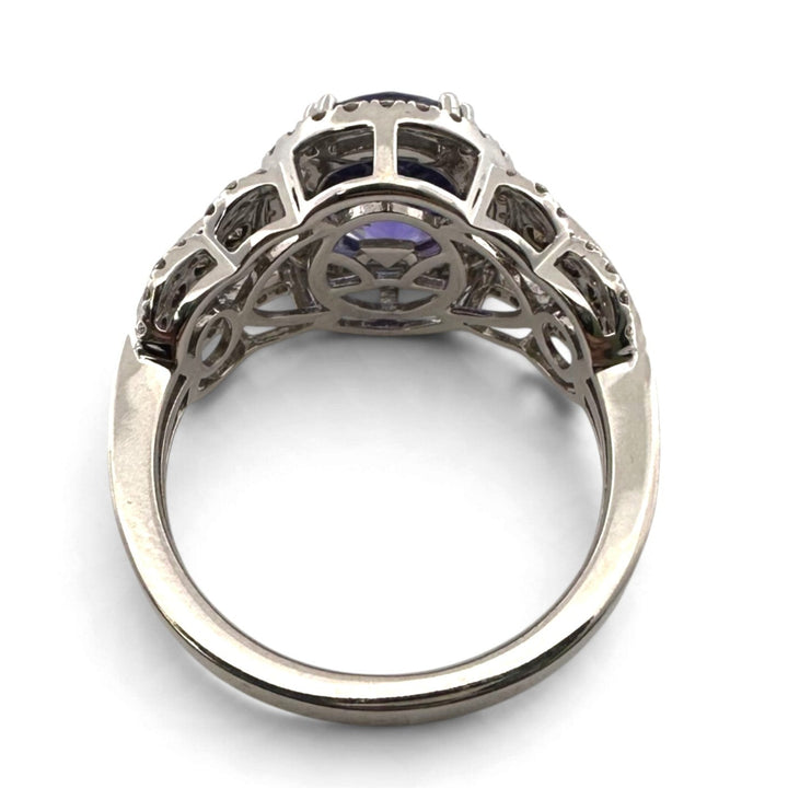 Blueberry Oval Tanzanite with Nude & Chocolate Diamond Halo Cocktail Ring in 14k White Gold by Le Vian