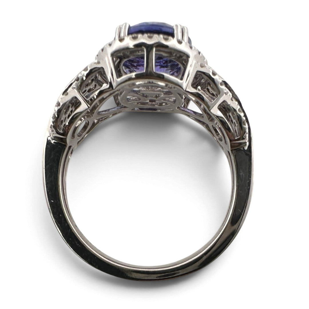 Blueberry Oval Tanzanite with Nude & Chocolate Diamond Halo Cocktail Ring in 14k White Gold by Le Vian