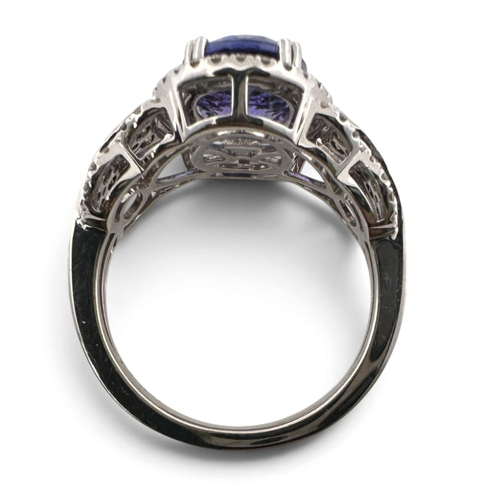 Blueberry Oval Tanzanite with Nude & Chocolate Diamond Halo Cocktail Ring in 14k White Gold by Le Vian