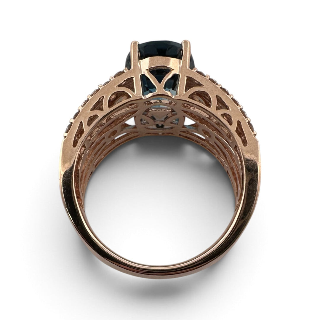 Deep Sea Blue Oval Topaz with Nude Diamonds & Chocolate Quartz Cocktail Ring in 14k Rose Gold by Le Vian