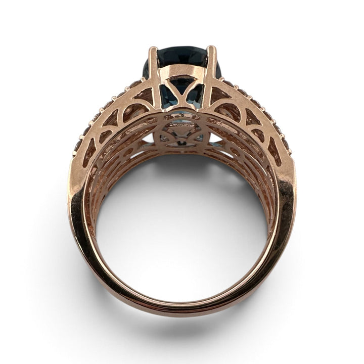 Deep Sea Blue Oval Topaz with Nude Diamonds & Chocolate Quartz Cocktail Ring in 14k Rose Gold by Le Vian