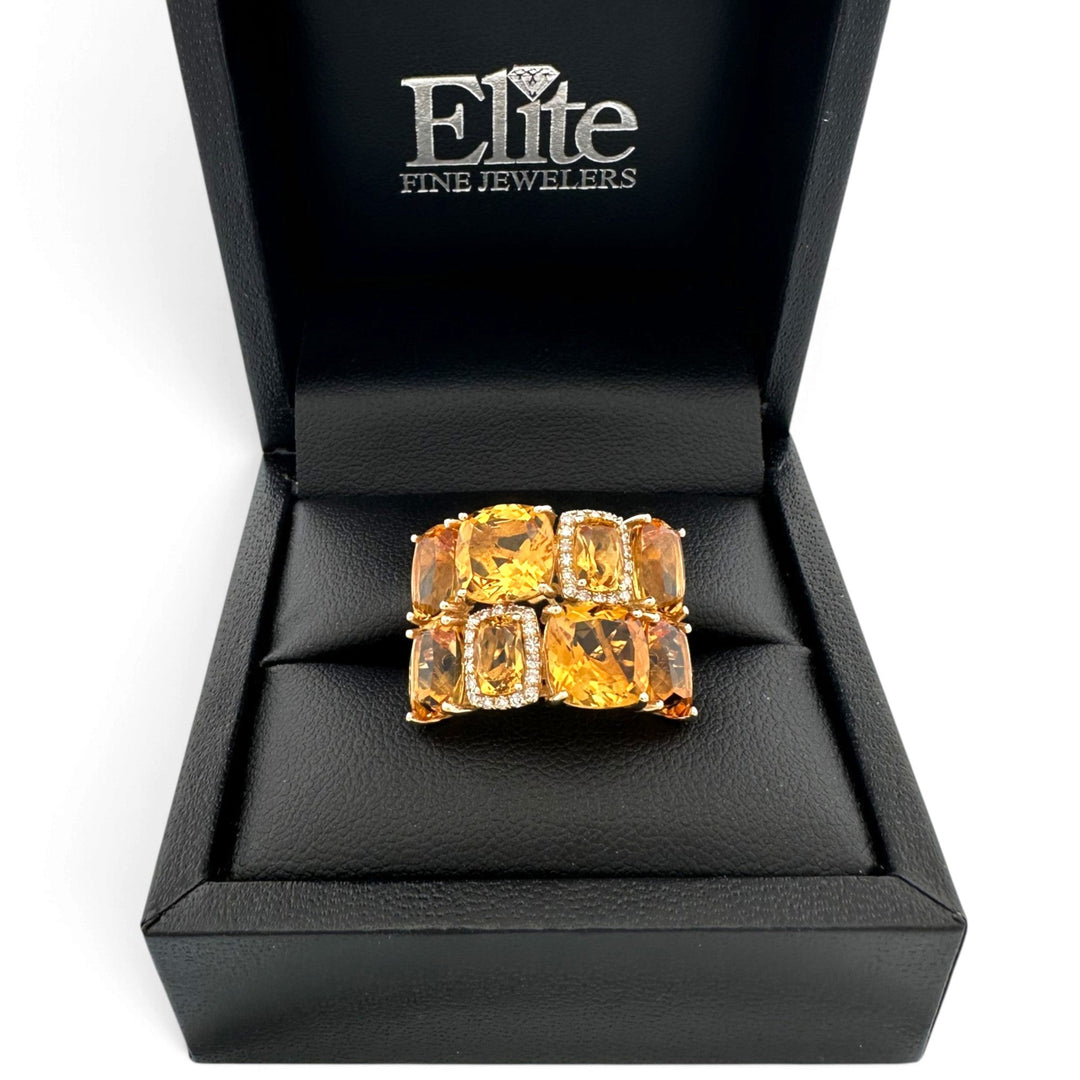 Cushion Cut Citrine & Natural Diamond Cobblestone Cocktail Ring in 14k Yellow Gold by Effy