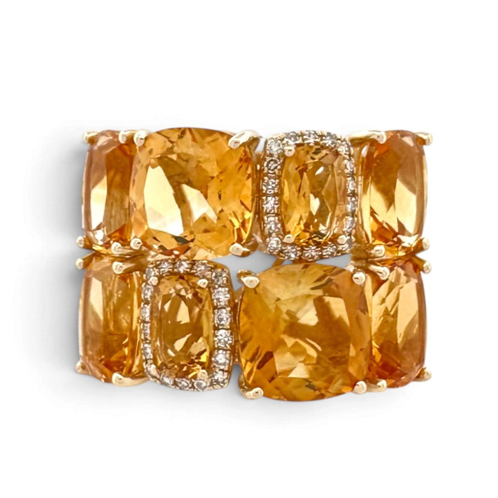 Cushion Cut Citrine & Natural Diamond Cobblestone Cocktail Ring in 14k Yellow Gold by Effy