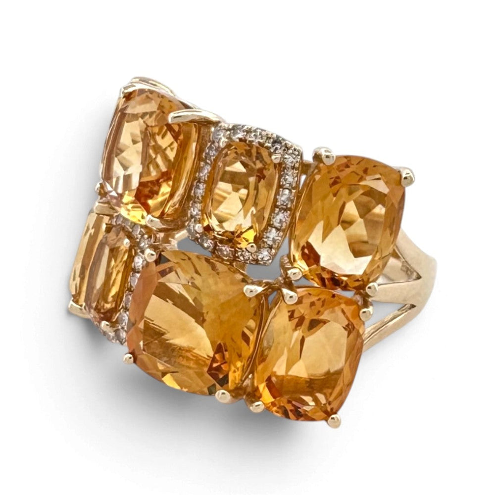 Cushion Cut Citrine & Natural Diamond Cobblestone Cocktail Ring in 14k Yellow Gold by Effy