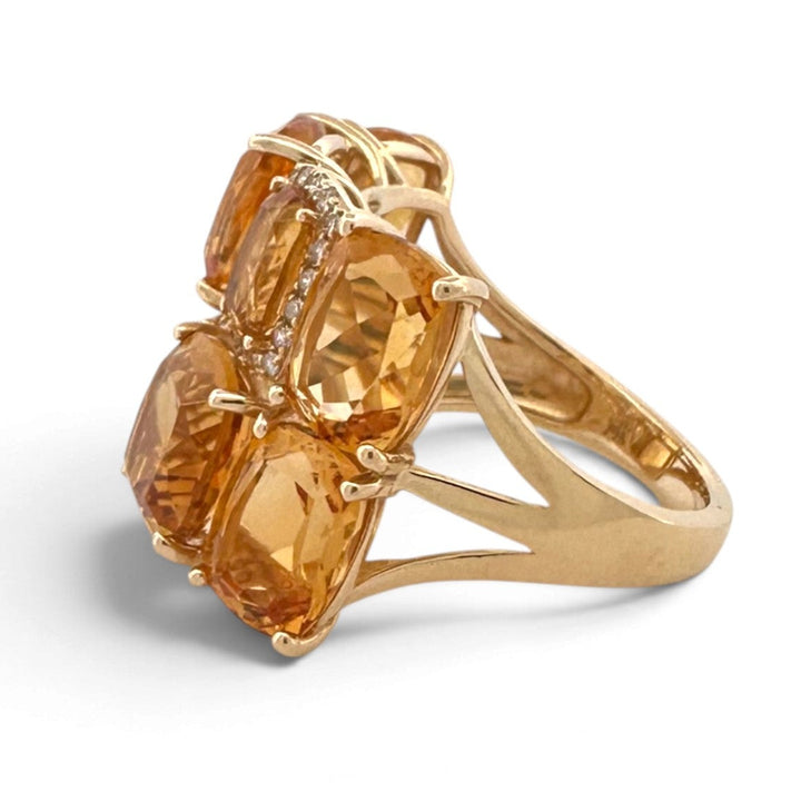 Cushion Cut Citrine & Natural Diamond Cobblestone Cocktail Ring in 14k Yellow Gold by Effy
