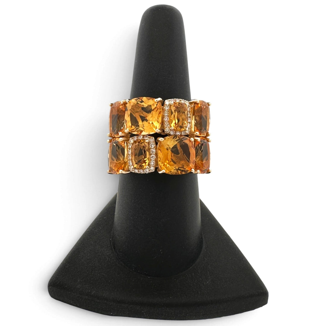 Cushion Cut Citrine & Natural Diamond Cobblestone Cocktail Ring in 14k Yellow Gold by Effy