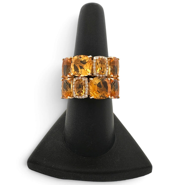 Cushion Cut Citrine & Natural Diamond Cobblestone Cocktail Ring in 14k Yellow Gold by Effy