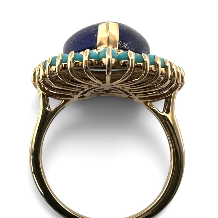 Pear Lapis Lazuli with Turquoise & Natural Diamond Halo Cocktail Ring in 14k Yellow Gold by Effy