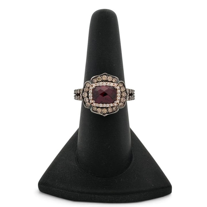 Raspberry Rhodolite Cushion Garnet with Chocolate & Nude Diamond Halos Cocktail Ring in 14k Rose Gold by Le Vian