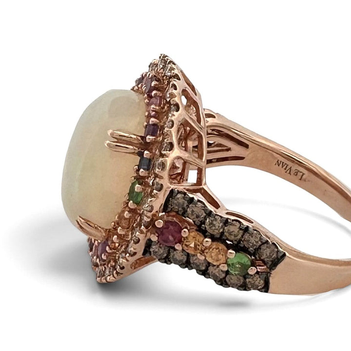 Neopolitan Opal, Multi Gemstone, Vanilla & Chocolate Diamonds Double Halo Cocktail Ring in 14k Rose Gold by Le Vian