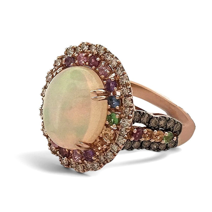 Neopolitan Opal, Multi Gemstone, Vanilla & Chocolate Diamonds Double Halo Cocktail Ring in 14k Rose Gold by Le Vian