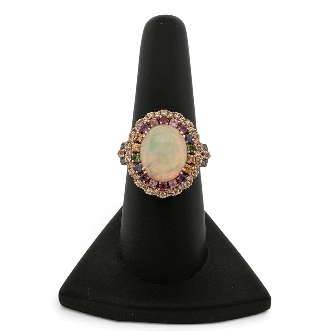 Neopolitan Opal, Multi Gemstone, Vanilla & Chocolate Diamonds Double Halo Cocktail Ring in 14k Rose Gold by Le Vian