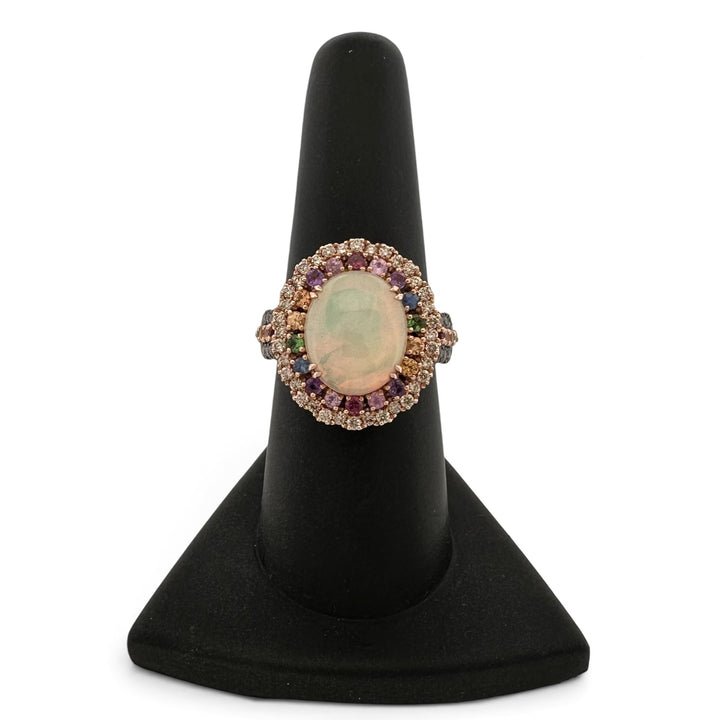 Neopolitan Opal, Multi Gemstone, Vanilla & Chocolate Diamonds Double Halo Cocktail Ring in 14k Rose Gold by Le Vian
