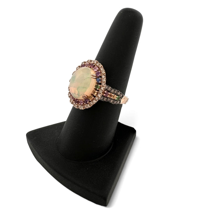 Neopolitan Opal, Multi Gemstone, Vanilla & Chocolate Diamonds Double Halo Cocktail Ring in 14k Rose Gold by Le Vian