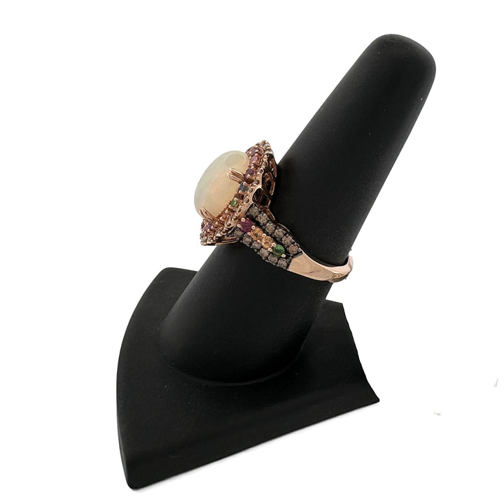 Neopolitan Opal, Multi Gemstone, Vanilla & Chocolate Diamonds Double Halo Cocktail Ring in 14k Rose Gold by Le Vian