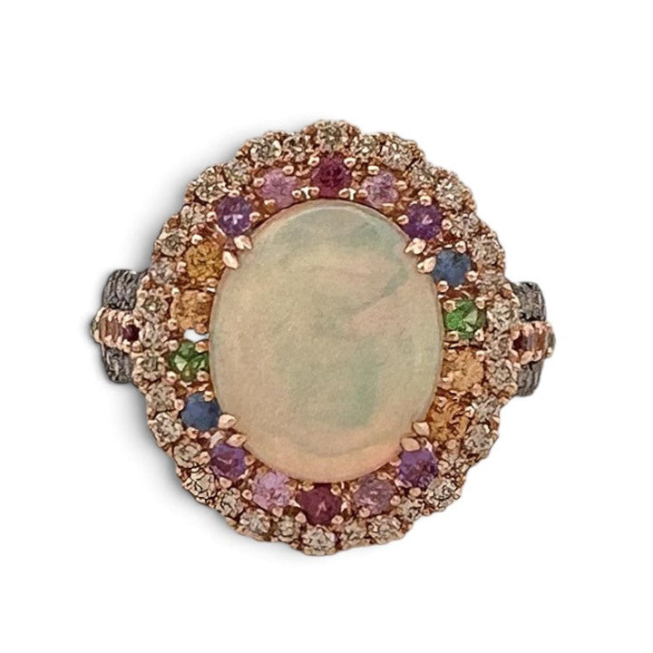 Neopolitan Opal, Multi Gemstone, Vanilla & Chocolate Diamonds Double Halo Cocktail Ring in 14k Rose Gold by Le Vian