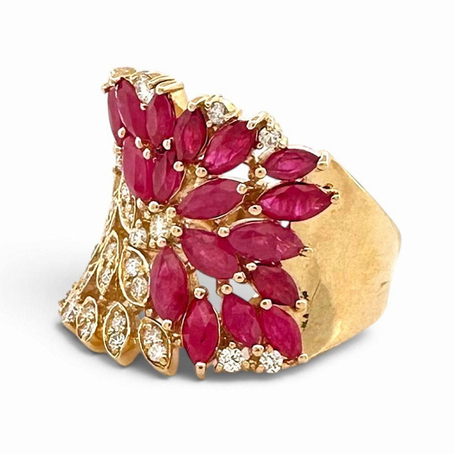Marquise Ruby & Round Brilliant Natural Diamond Spray Cocktail Ring in 14k Yellow Gold by Effy