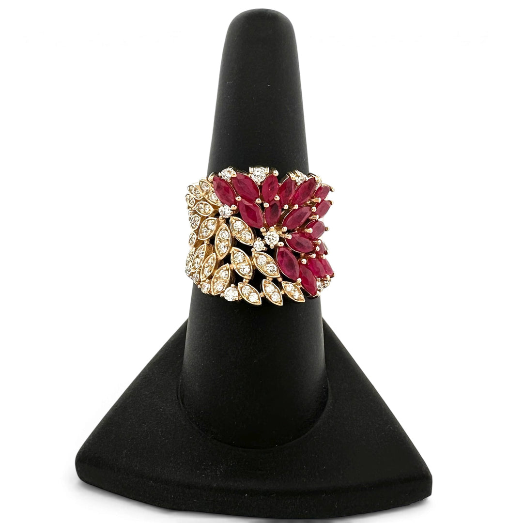Marquise Ruby & Round Brilliant Natural Diamond Spray Cocktail Ring in 14k Yellow Gold by Effy