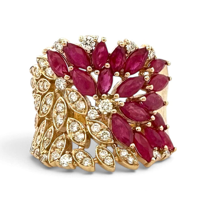 Marquise Ruby & Round Brilliant Natural Diamond Spray Cocktail Ring in 14k Yellow Gold by Effy