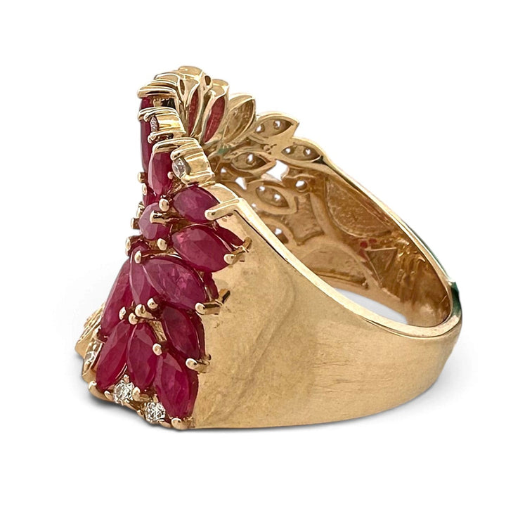 Marquise Ruby & Round Brilliant Natural Diamond Spray Cocktail Ring in 14k Yellow Gold by Effy