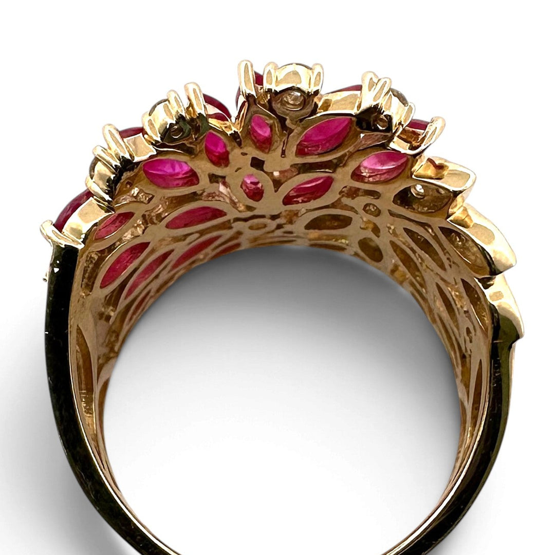 Marquise Ruby & Round Brilliant Natural Diamond Spray Cocktail Ring in 14k Yellow Gold by Effy