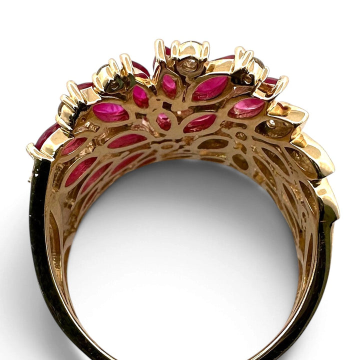 Marquise Ruby & Round Brilliant Natural Diamond Spray Cocktail Ring in 14k Yellow Gold by Effy