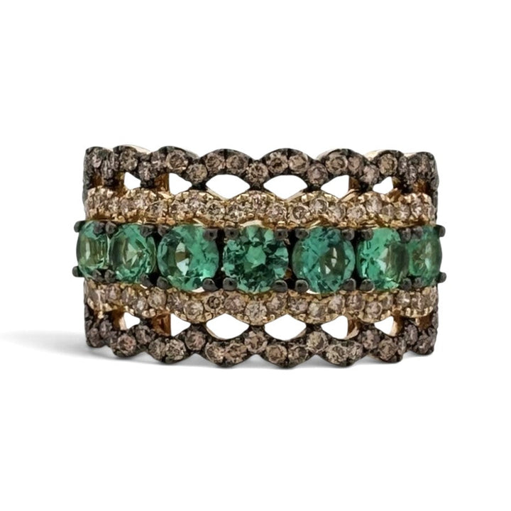 Costa Smeralda Emeralds with Chocolate & Nude Diamonds Scalloped Cocktail Ring in 14k Yellow Gold by Le Vian
