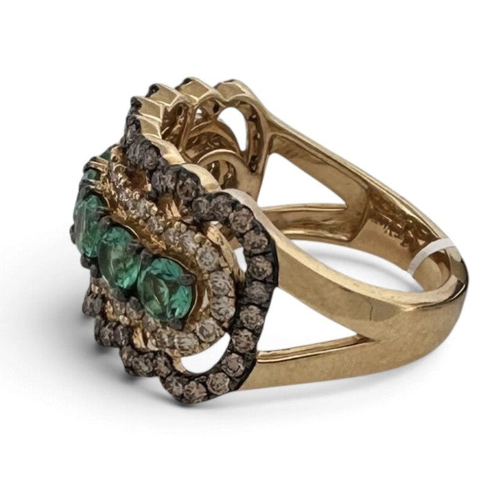 Costa Smeralda Emeralds with Chocolate & Nude Diamonds Scalloped Cocktail Ring in 14k Yellow Gold by Le Vian