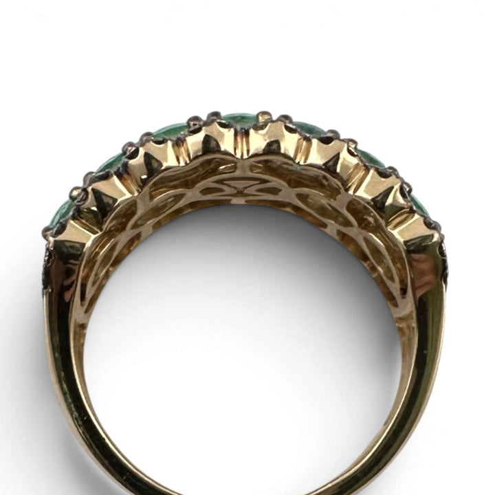 Costa Smeralda Emeralds with Chocolate & Nude Diamonds Scalloped Cocktail Ring in 14k Yellow Gold by Le Vian