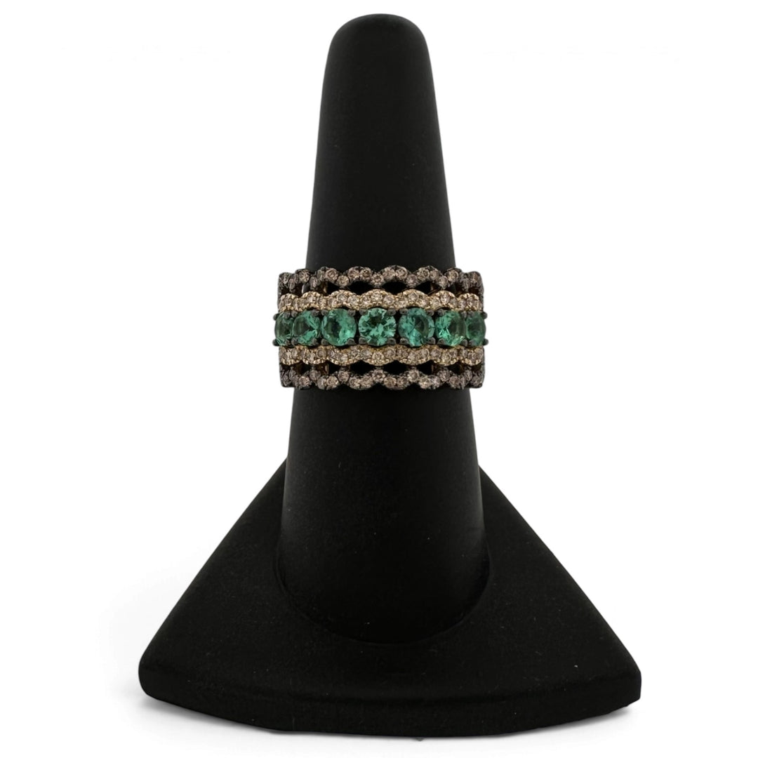 Costa Smeralda Emeralds with Chocolate & Nude Diamonds Scalloped Cocktail Ring in 14k Yellow Gold by Le Vian
