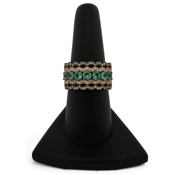 Costa Smeralda Emeralds with Chocolate & Nude Diamonds Scalloped Cocktail Ring in 14k Yellow Gold by Le Vian