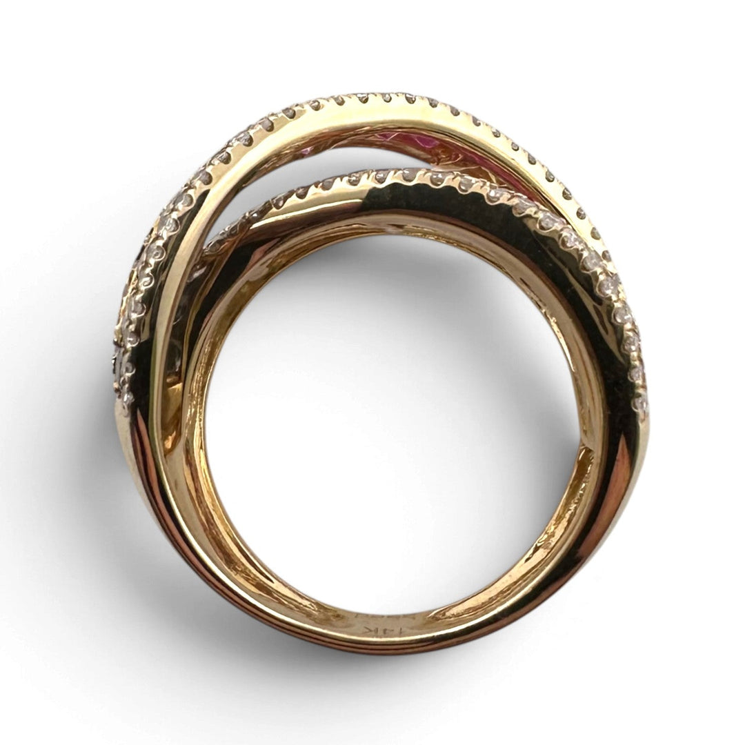 Watercolors Rainbow Sapphire and Diamond Crossover Cocktail Ring in 14k Yellow Gold by Effy