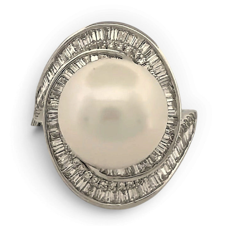 Cultured Freshwater Pearl & Natural Diamond Halo Swirl Cocktail Ring in 14k White Gold by Effy