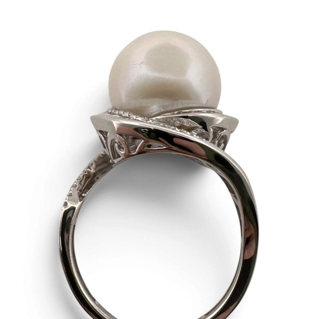 Cultured Freshwater Pearl & Natural Diamond Halo Swirl Cocktail Ring in 14k White Gold by Effy