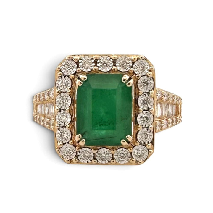 Emerald with Round & Baguette Natural Diamond Halo Cocktail Ring in 14k Two-Tone Gold by EFFY