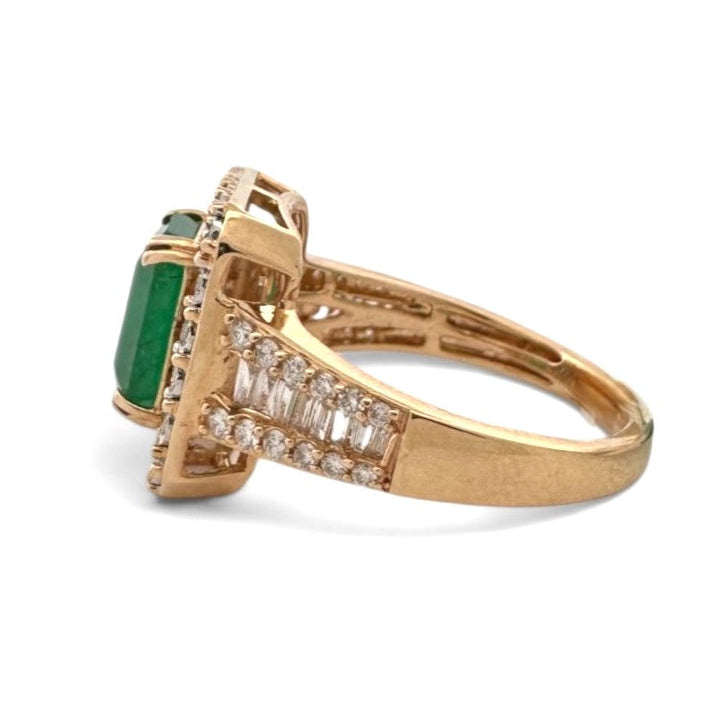 Emerald with Round & Baguette Natural Diamond Halo Cocktail Ring in 14k Two-Tone Gold by EFFY