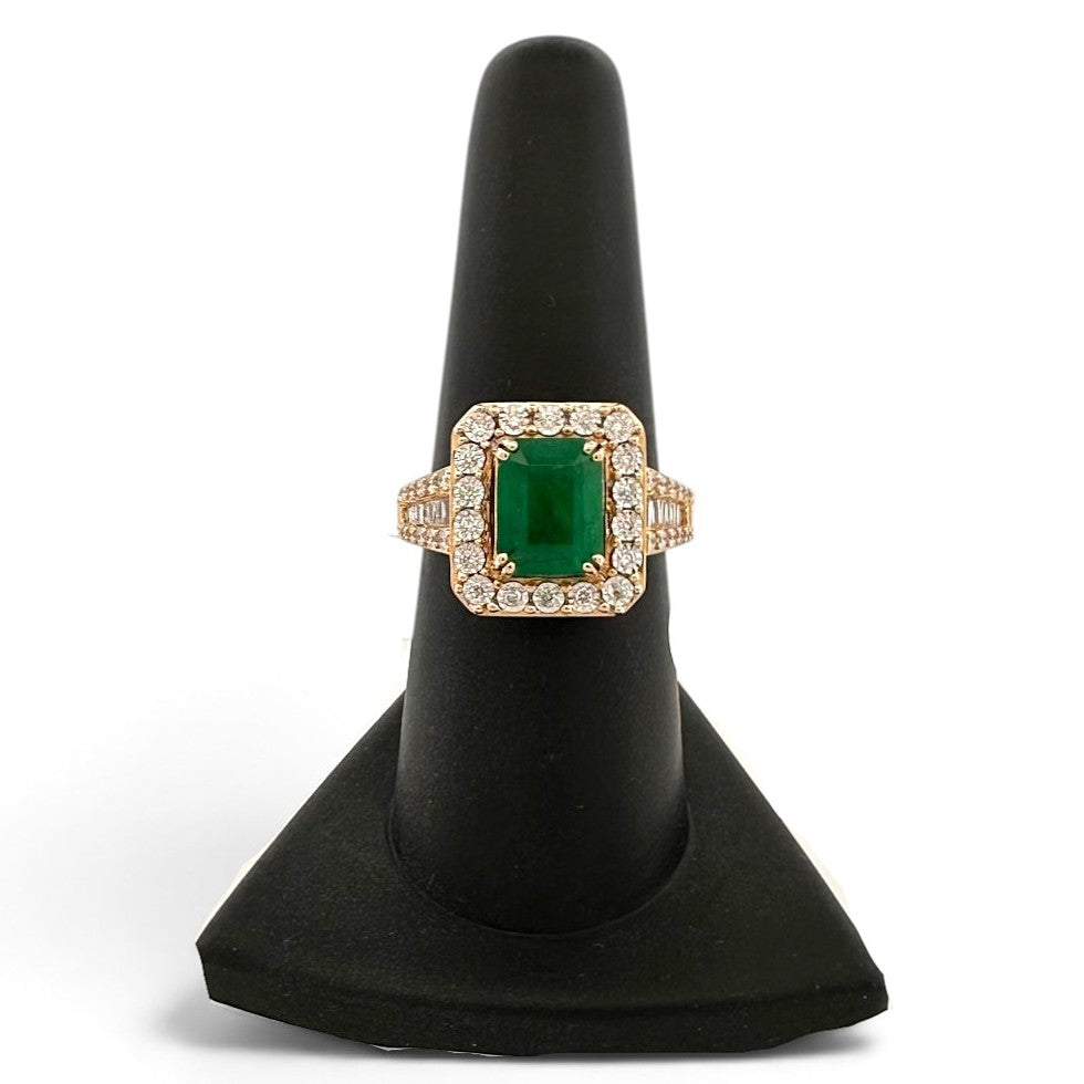 Emerald with Round & Baguette Natural Diamond Halo Cocktail Ring in 14k Two-Tone Gold by EFFY