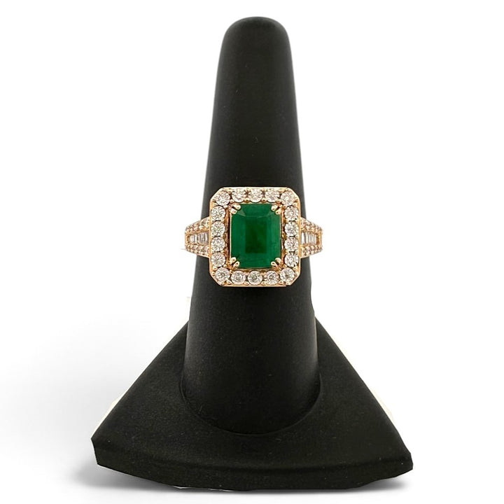 Emerald with Round & Baguette Natural Diamond Halo Cocktail Ring in 14k Two-Tone Gold by EFFY