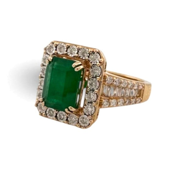 Emerald with Round & Baguette Natural Diamond Halo Cocktail Ring in 14k Two-Tone Gold by EFFY