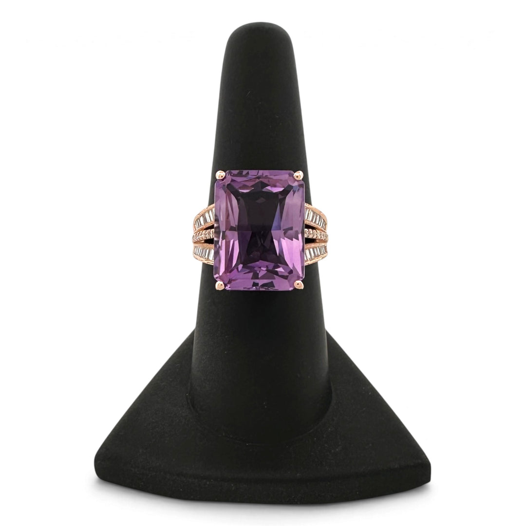 Radiant Cut Amethyst with Round & Baguette Natural Diamond Cocktail Ring in 14k Rose Gold by Effy