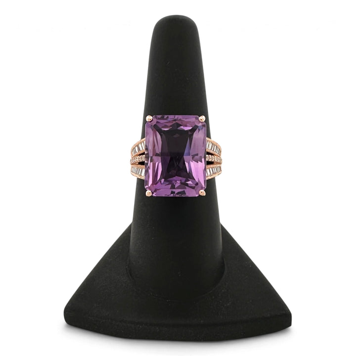 Radiant Cut Amethyst with Round & Baguette Natural Diamond Cocktail Ring in 14k Rose Gold by Effy