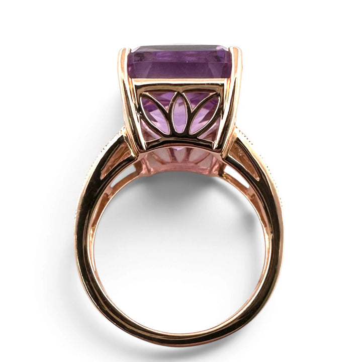 Radiant Cut Amethyst with Round & Baguette Natural Diamond Cocktail Ring in 14k Rose Gold by Effy
