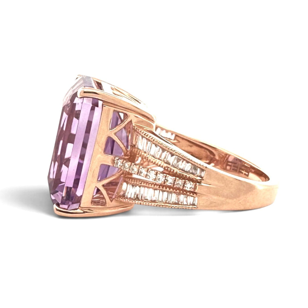 Radiant Cut Amethyst with Round & Baguette Natural Diamond Cocktail Ring in 14k Rose Gold by Effy