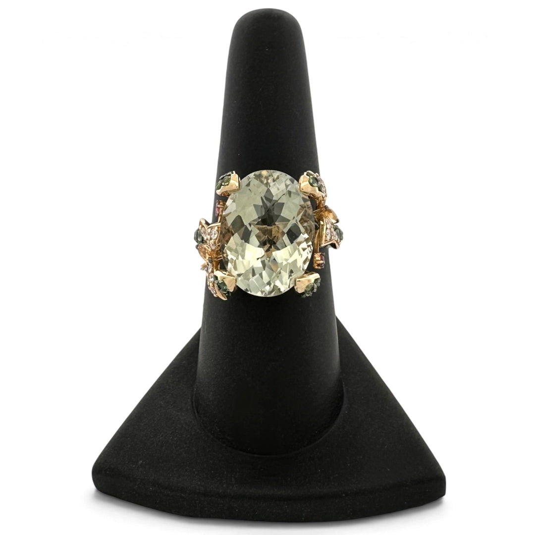 Mint Julip Quartz with Cinnamon Citrines, Forest Green Tsavorites, Bubble Gum Pink Sapphires & Nude Diamonds Cocktail Ring in 14k Yellow Gold by Le Vian