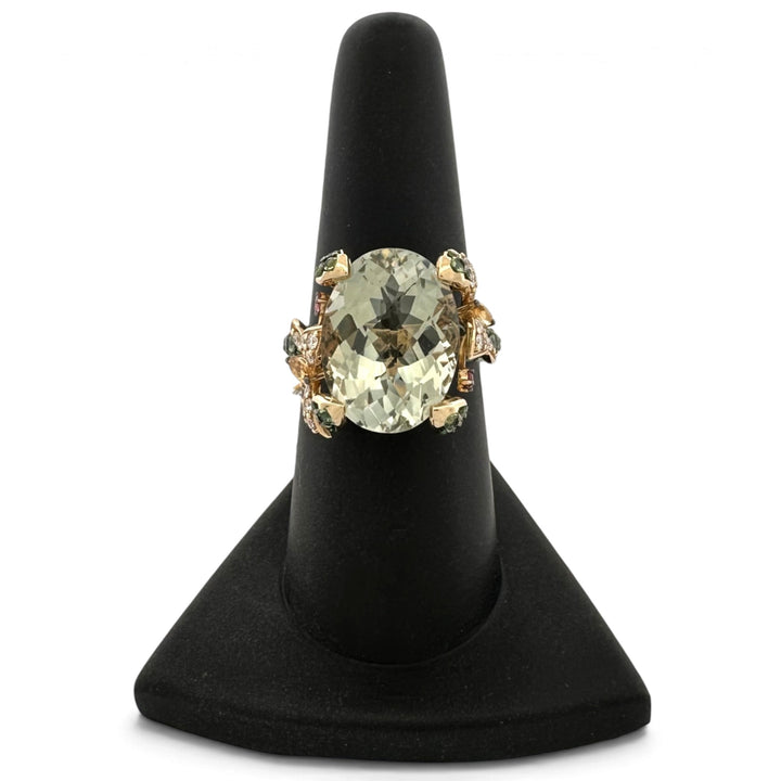Mint Julip Quartz with Cinnamon Citrines, Forest Green Tsavorites, Bubble Gum Pink Sapphires & Nude Diamonds Cocktail Ring in 14k Yellow Gold by Le Vian