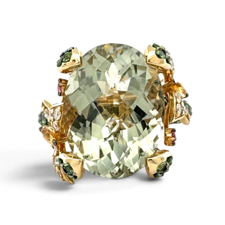 Mint Julip Quartz with Cinnamon Citrines, Forest Green Tsavorites, Bubble Gum Pink Sapphires & Nude Diamonds Cocktail Ring in 14k Yellow Gold by Le Vian