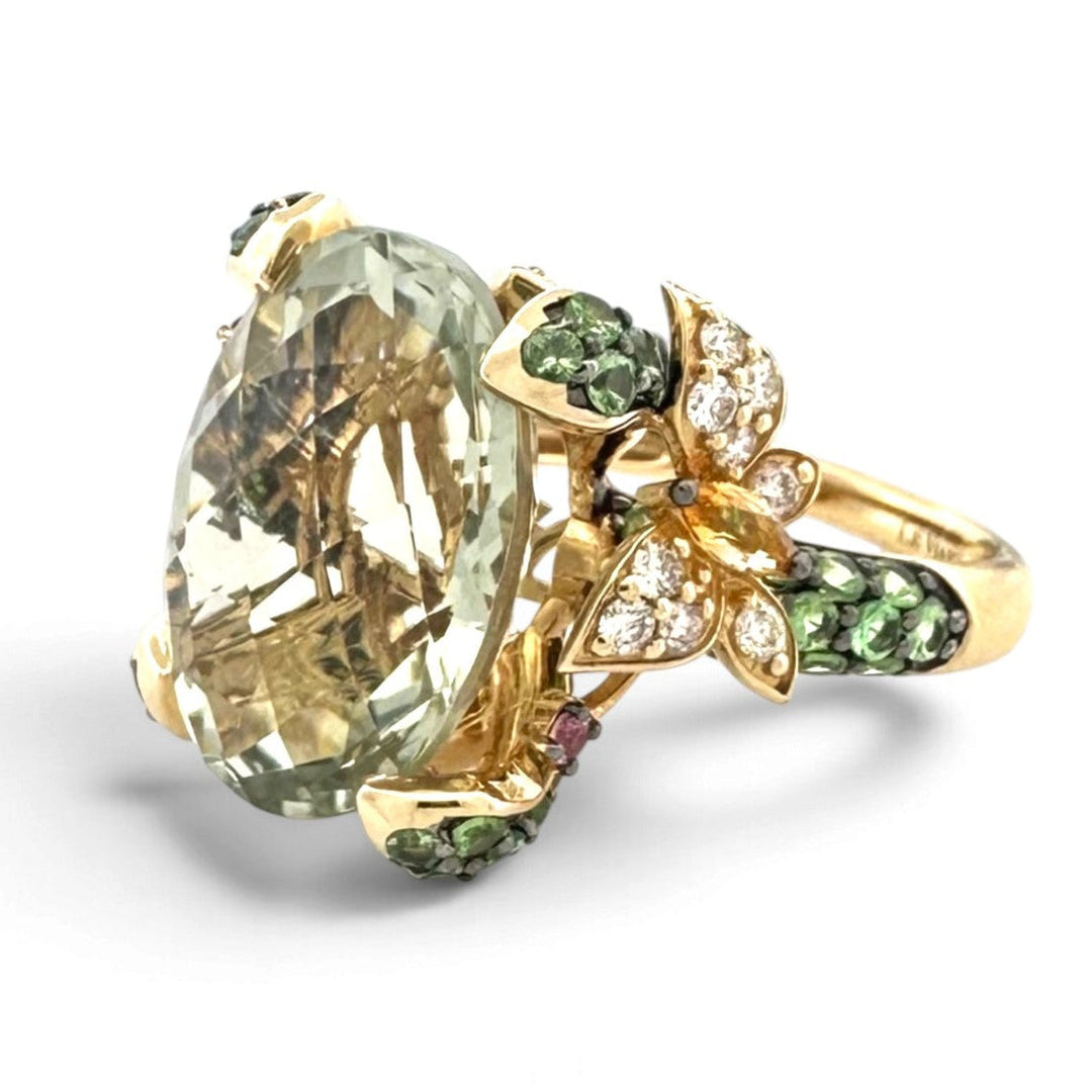 Mint Julip Quartz with Cinnamon Citrines, Forest Green Tsavorites, Bubble Gum Pink Sapphires & Nude Diamonds Cocktail Ring in 14k Yellow Gold by Le Vian